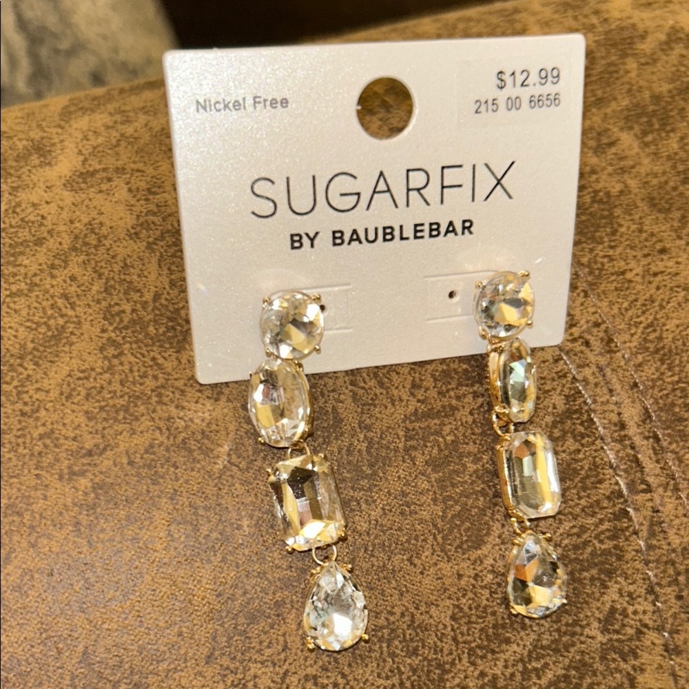 NWT Sugarfix by Baublebar Gold and Silver Drop Earrings with Crystal Accents